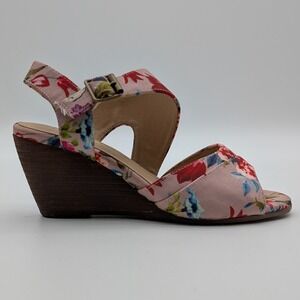 Chelsee Girl Floral Wedge Sandals Pink Canvas Boho Size 6